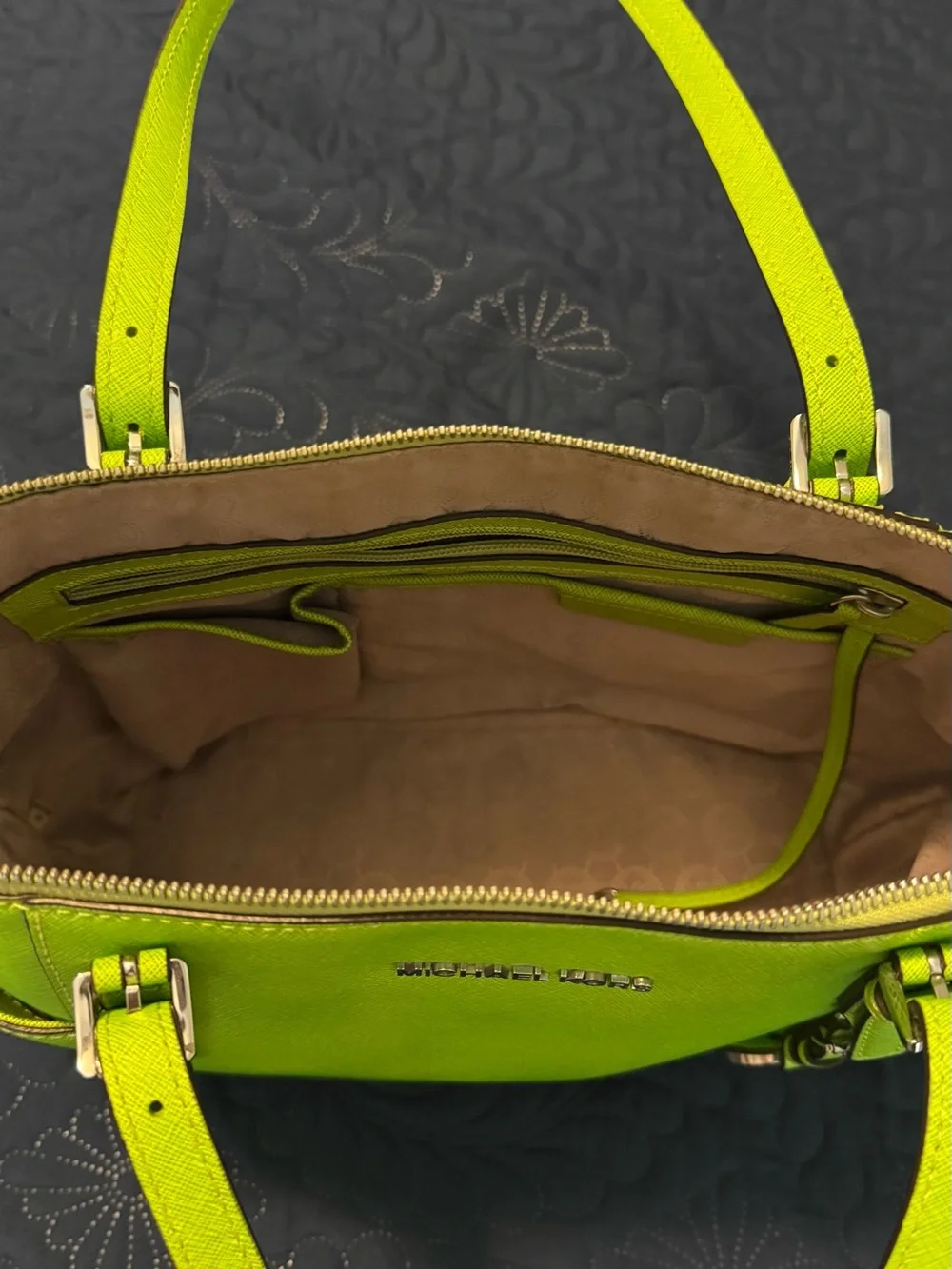 Michael Kors Neon Green Saffiano Tote with Gold Hardware - Picture 2 of 3